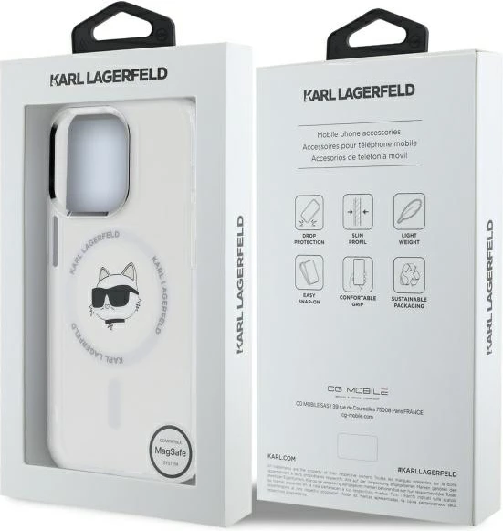 Mbështjellës Karl Lagerfeld IML Metal Choupette Head MagSafe për iPhone 13/13 Pro, Bardhë
