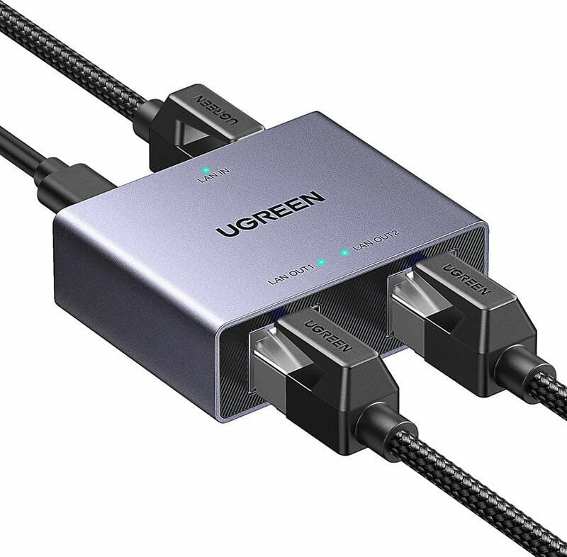 Adapter splitter Ethernet Ugreen NW301 1x2 1000Mbps RJ45, gri