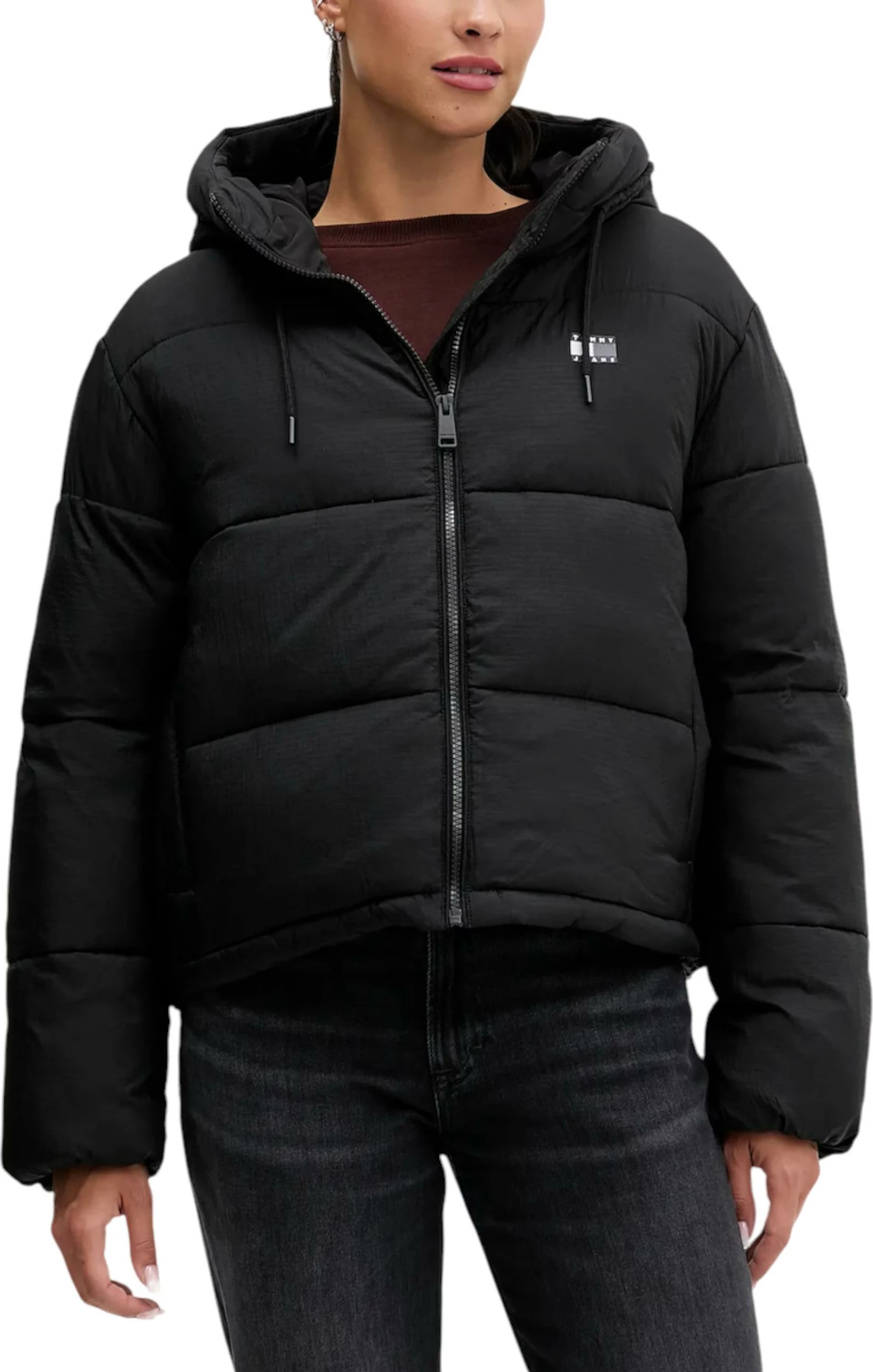 Jakne puffer me kapuç Tommy Hilfiger Jeans DW0DW21625 për femra, e zezë