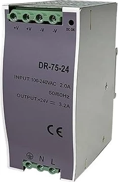 Trafo 24V DC DR-75W 3.2A për montim në shina
