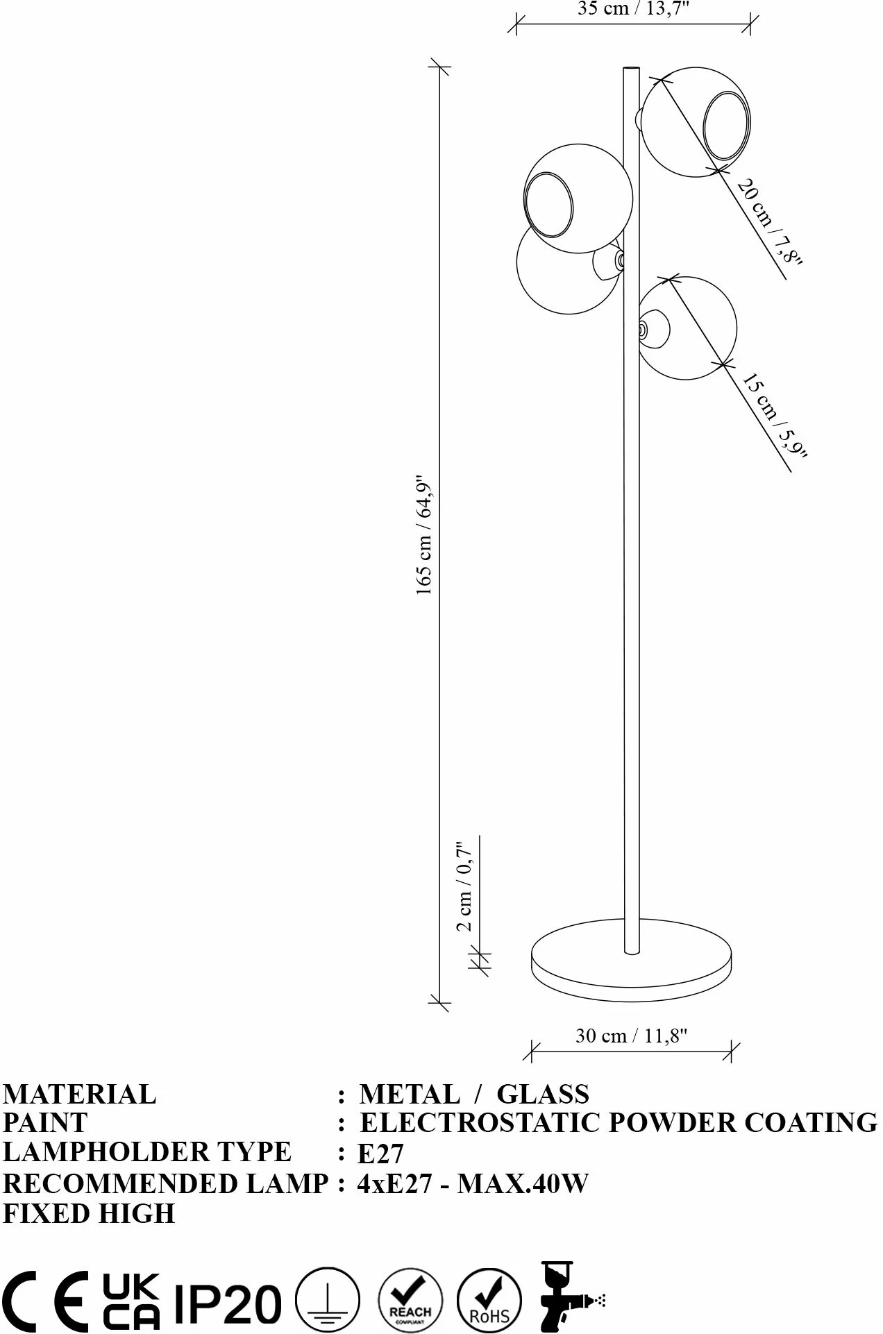 Llambë dyshemeje Opviq, rozë dhe ari, Benek - 20 - 15 - 14523, 35x35x165 cm