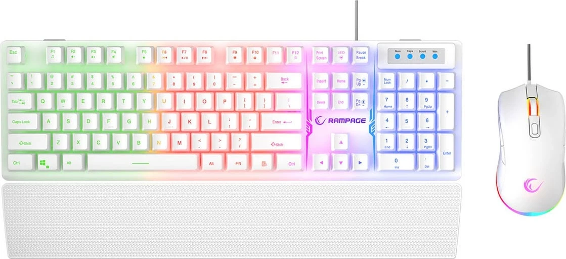 Set tastierë me maus Rampage Fortuna, RGB, 12800 DPI, e bardhë