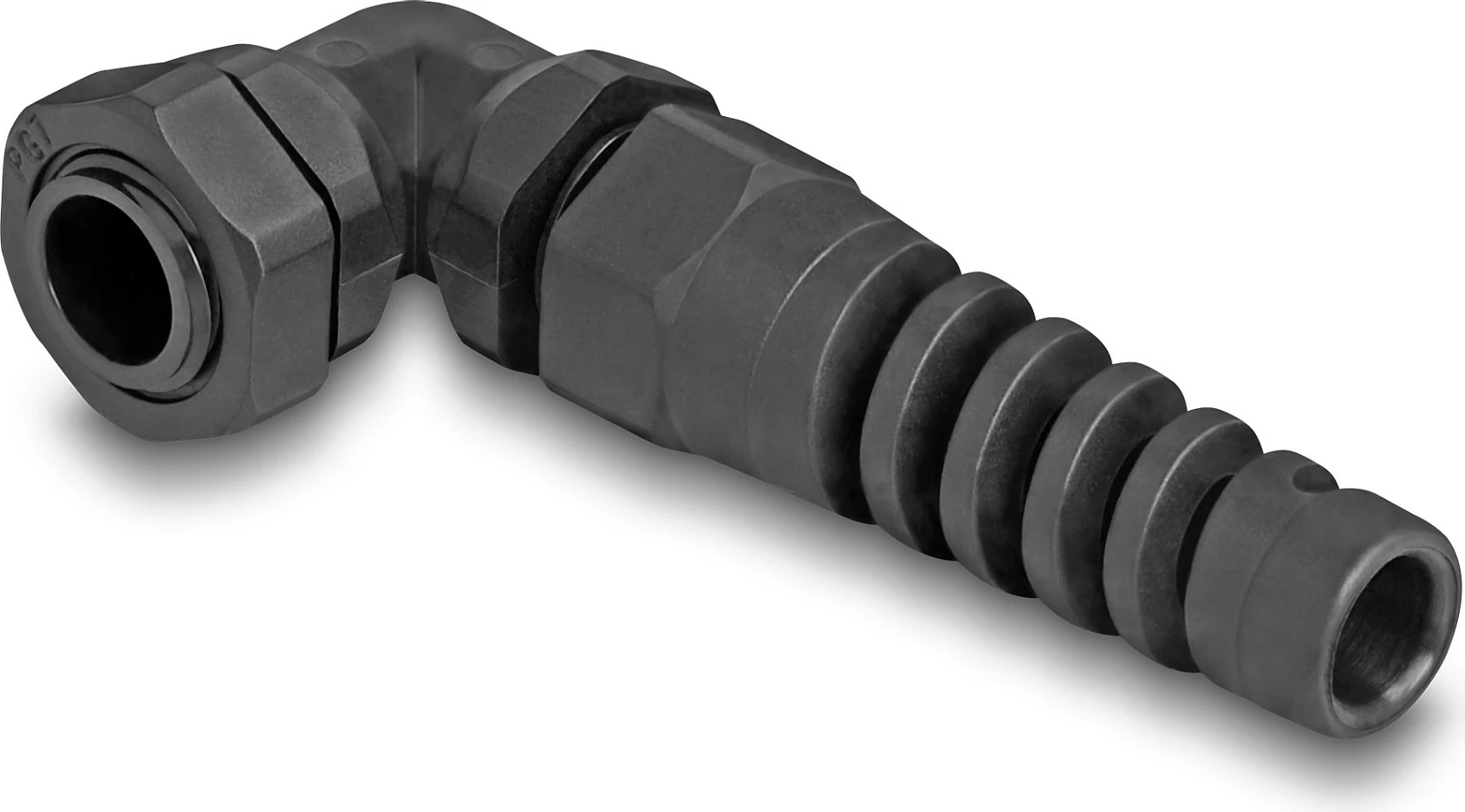 Glandë kablli DeLOCK PG7 90°, IP68, për kabllo 3-6.5 mm, e zezë