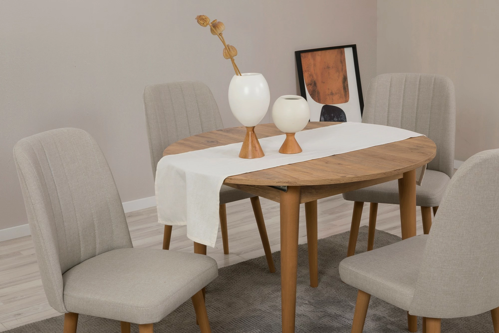 Tavolinë me karrige, zgjatshme, 5 copë, Skye Decor Vina 1005, ngjyrë pishë Atlantike, krem