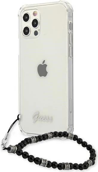 Mbështjellës Guess GUHCP12MKPSBK për iPhone 12/12 Pro 6.1", Transparent, me varëse Black Pearl