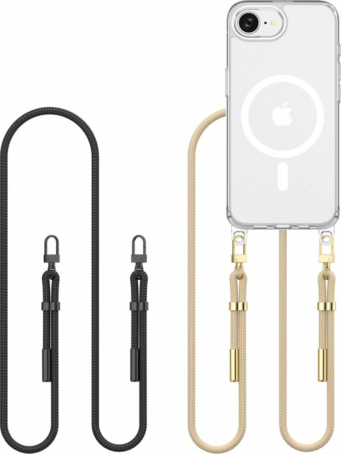 Mbështjellës Tech-Protect FlexAir Chain MagSafe për iPhone 16e/17e, i tejdukshëm me litar të zi & bezhë (set 3 pjesë)