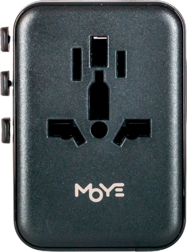 Adapter universal udhëtimi Moye Nomad Go GaN 35W PD, 3x USB-C + 2x USB-A, EU/UK/US/AU, i zi