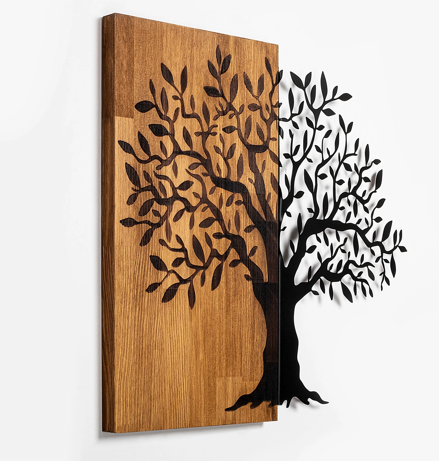 Aksesor dekorativ për mur, dru natyral dhe metal, pemë misterioze, Wallity 371, 58x60cm