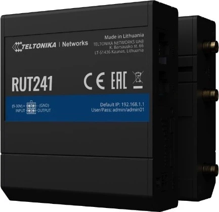 Router Teltonika RUT241, 4G LTE Cat4, WiFi 802.11b/g/n, 1x WAN/LAN + 1x LAN 10/100, 1x SIM, VPN