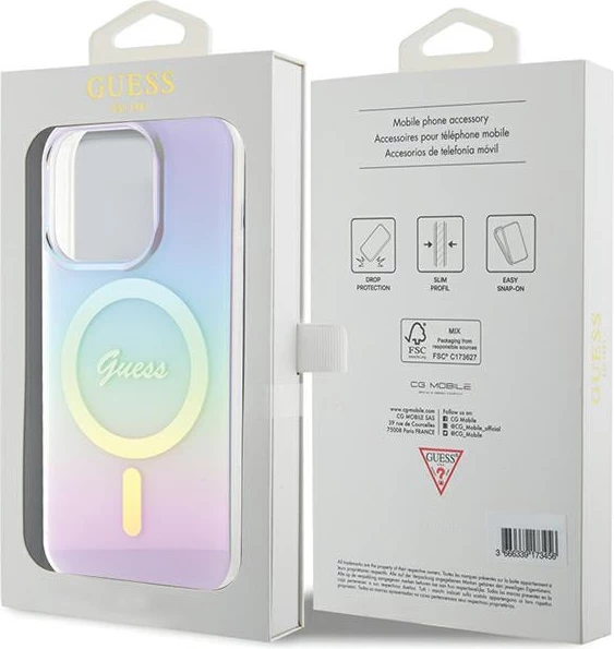 Mbështjellës Guess GUHMP15LHITSU për iPhone 15 Pro 6.1", IML Iridescent MagSafe, vjollcë