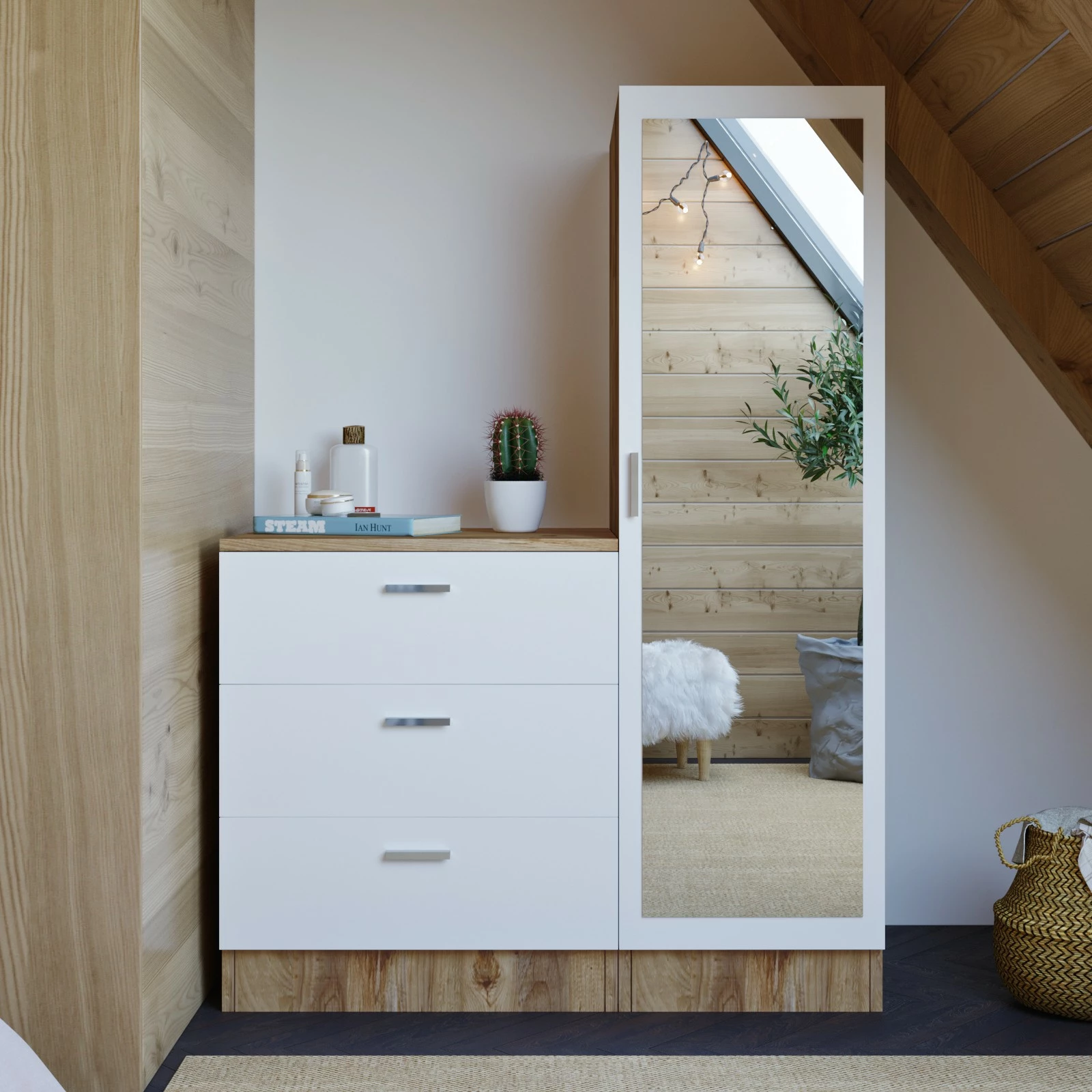 Dollap multifunksional Hanah Home, Cc6-Aw, ngjyrë Atlantic Pine dhe e bardhë