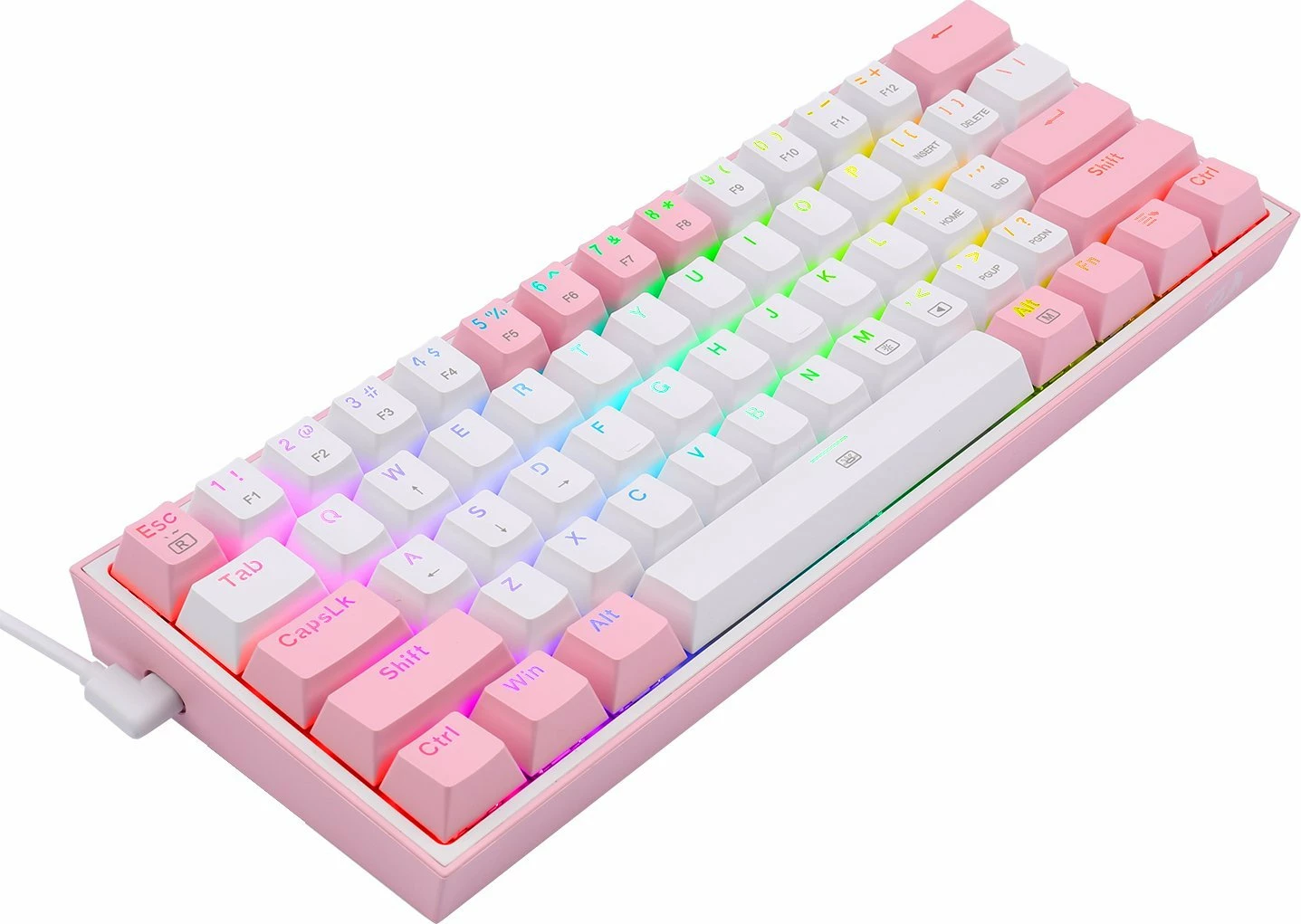 Tastierë mekanike gaming Redragon K617 Fizz 60% (61 tasta) RGB, lidhje me kabllo USB-C, US layout, rozë