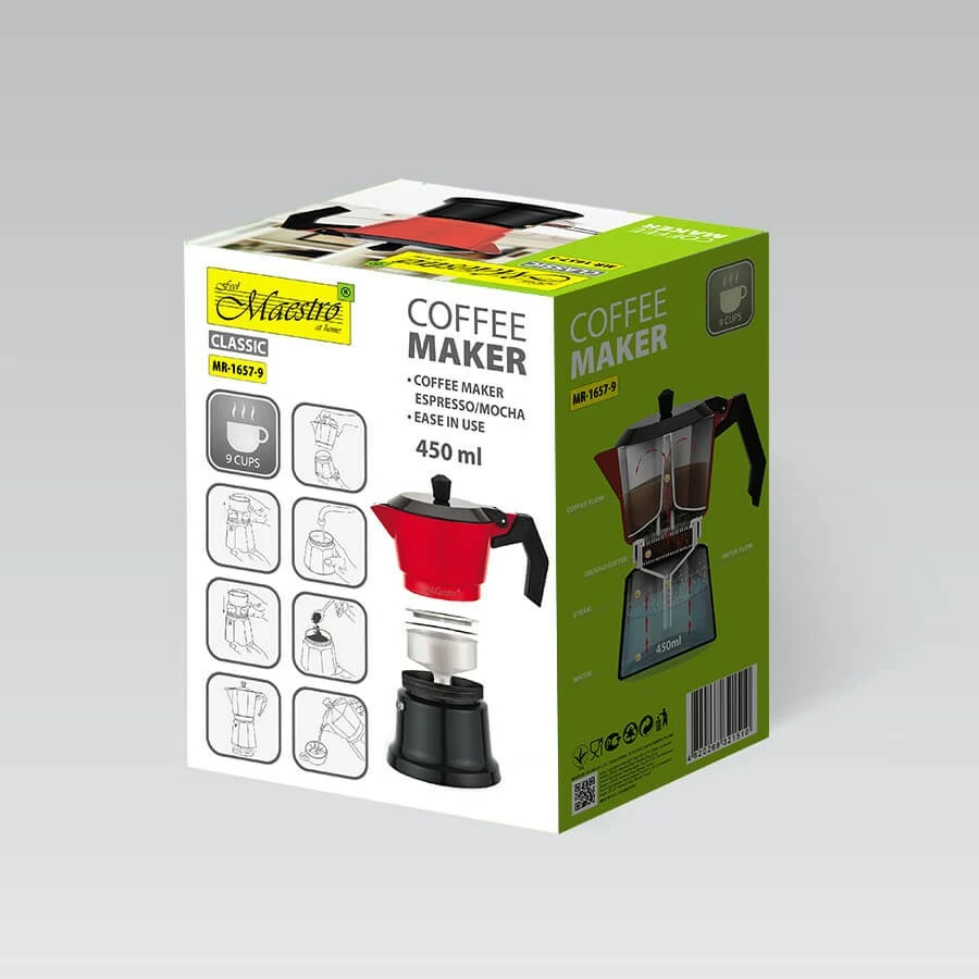 Moka pot Maestro MR-1657-9, 450 ml, Alumini, E kuqe