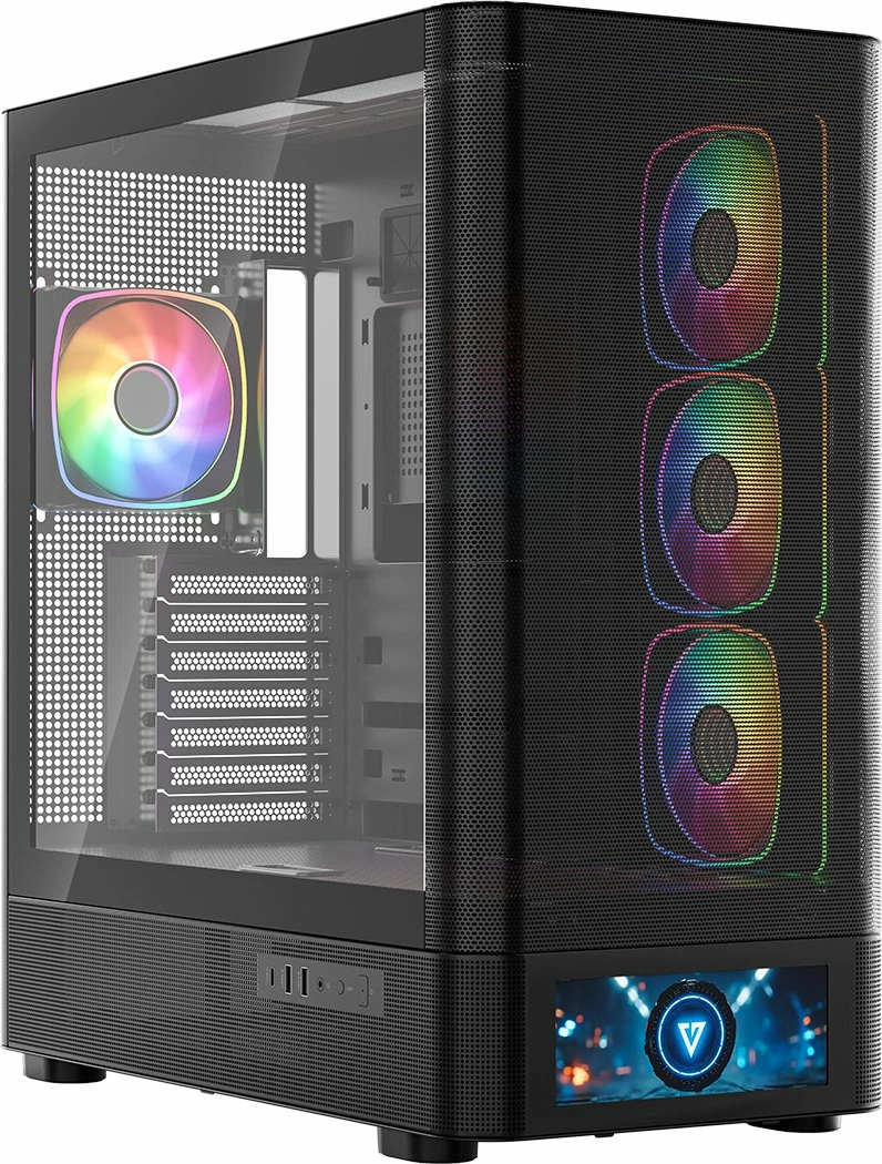 Kasë Modecom Volcano AQ500 ARGB Midi Tower (MC-A-AQ500-4FA-B), 4x120mm ARGB, USB-C, e zezë