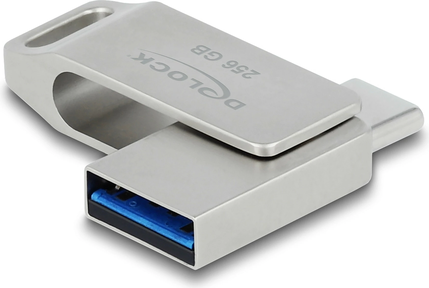 Memorie USB DeLOCK 256GB, USB-A + USB-C, USB 3.2 Gen 1, metal, gri