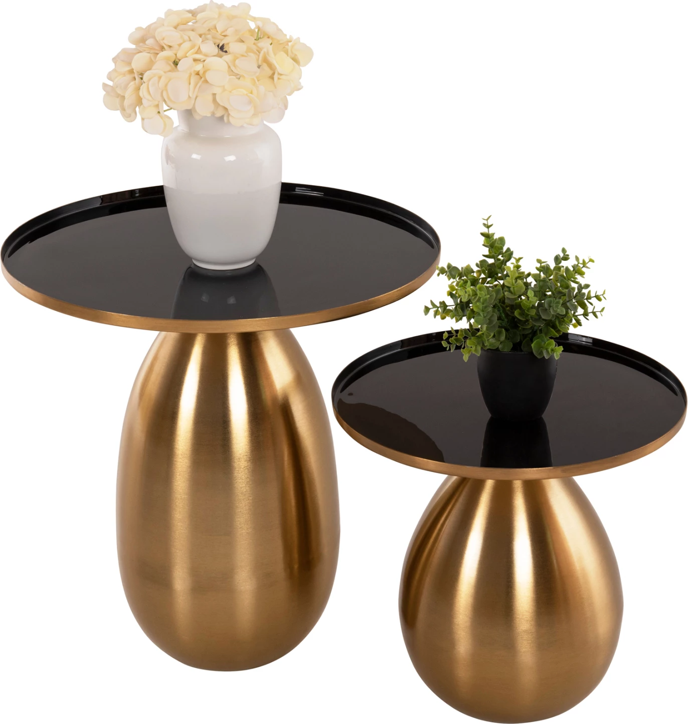 Tavolina anësore 2 copë, FH9661, metal, ngjyrë e zezë dhe ari, Φ50,5 & Φ40,5 cm