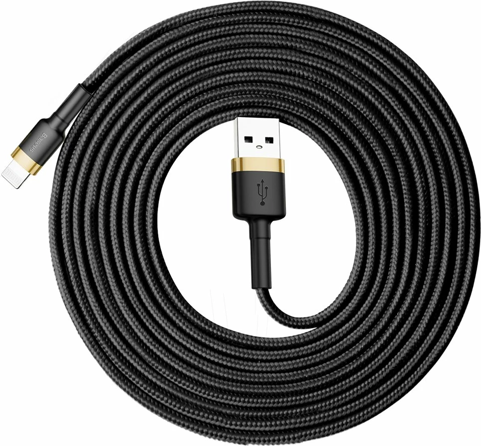 Kabllo Baseus Cafule CALKLF-RV1 USB-A në Lightning, 3m, 2A, QC 3.0, e zezë/artë