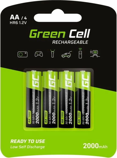 Bateri të rikarikueshme Green Cell AA R6 2000mAh, set 4 copë, të gjelbra