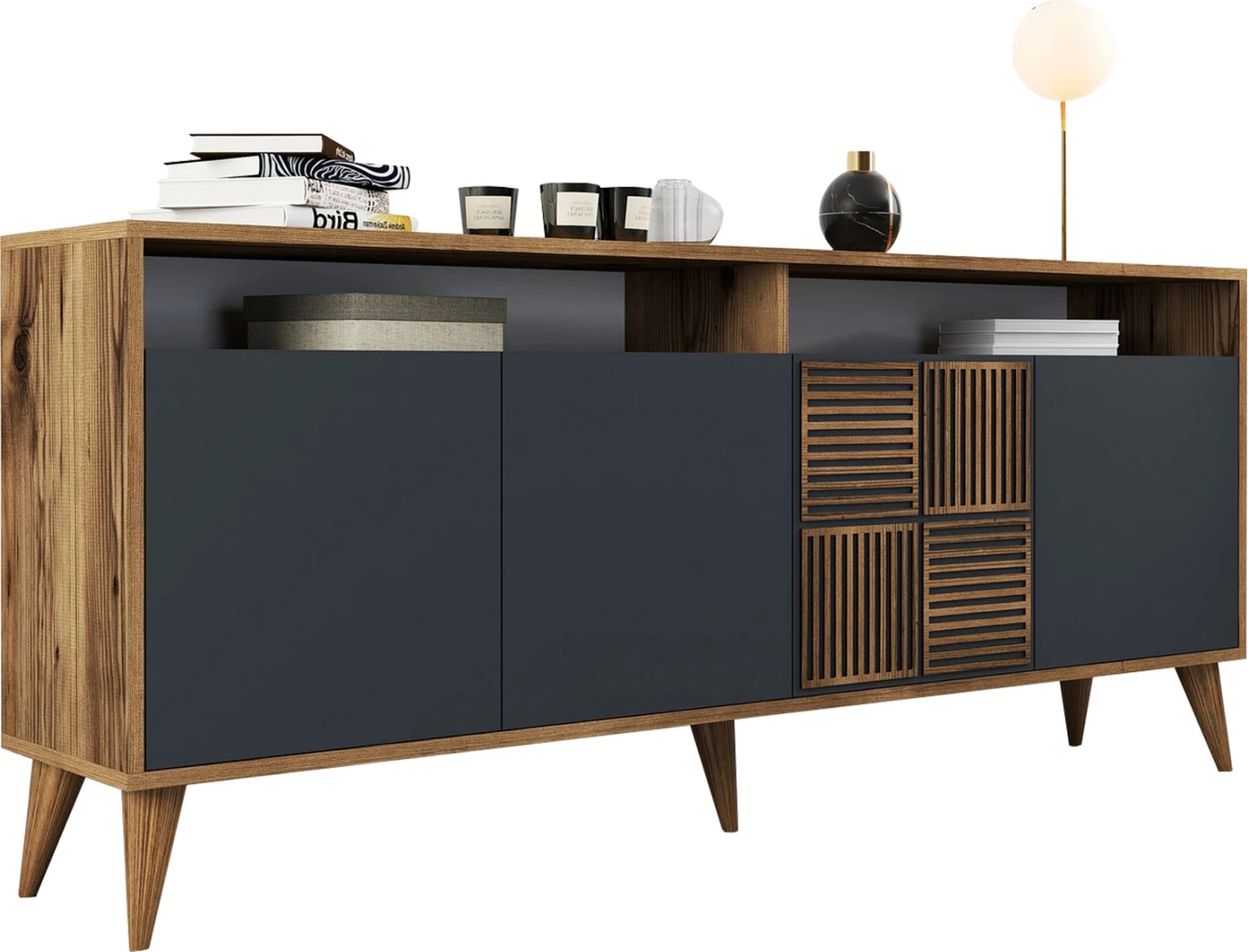 Bufe melamine, ngjyrë arre dhe gri qymyr, 180x35x78.6H cm, FH9431.01