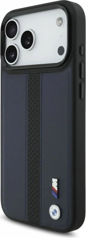 Kutí telefoni BMW M Perforated Stripe Logo MagSafe për iPhone 17 Pro Max, kaltër e errët