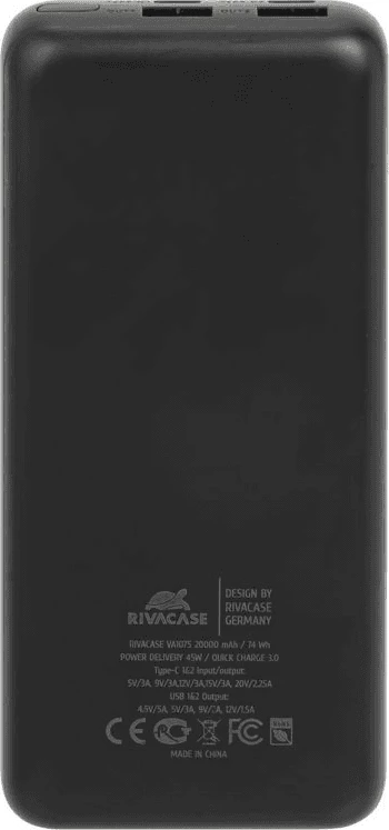 Powerbank RIVACASE VA1075 20000 mAh 45W me LCD, i zi