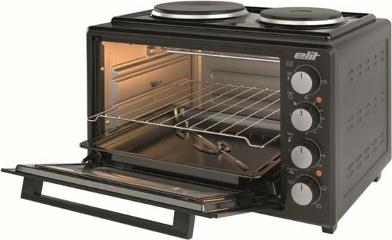 Mini furrë me dy pllaka gatimi, Elit OPTIDUO 35B, 35L, 1400W, shufër rrotulluese, termostat, timer mekanik, e zezë