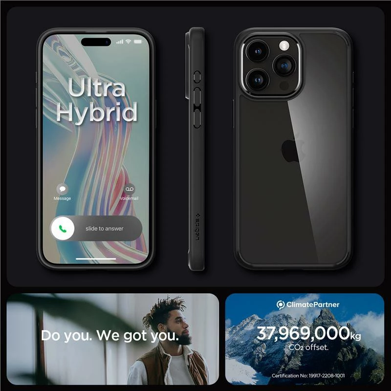 Mbështjellës Spigen Crystal Hybrid për iPhone 15 Pro, Transparent/Black