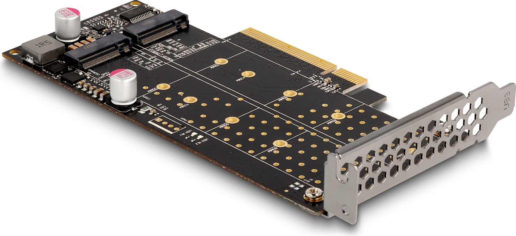 Kartë zgjerimi PCIe DeLOCK, x8, 2x M.2 NVMe Key M, Low Profile, PCIe 4.0, e zezë
