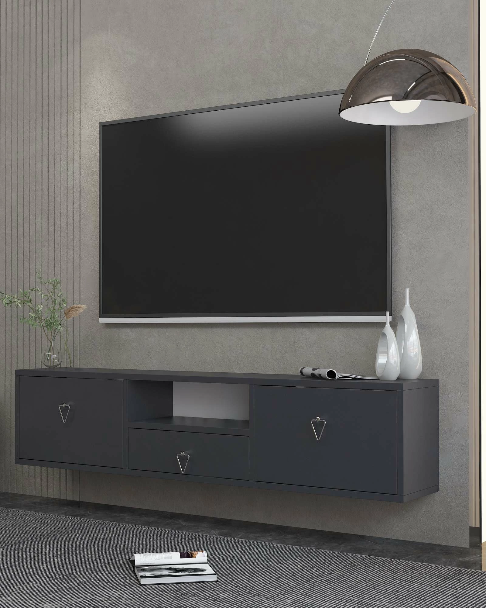 Komodë për TV Skye Decor, 1303-DROP-1, antracit, argjend