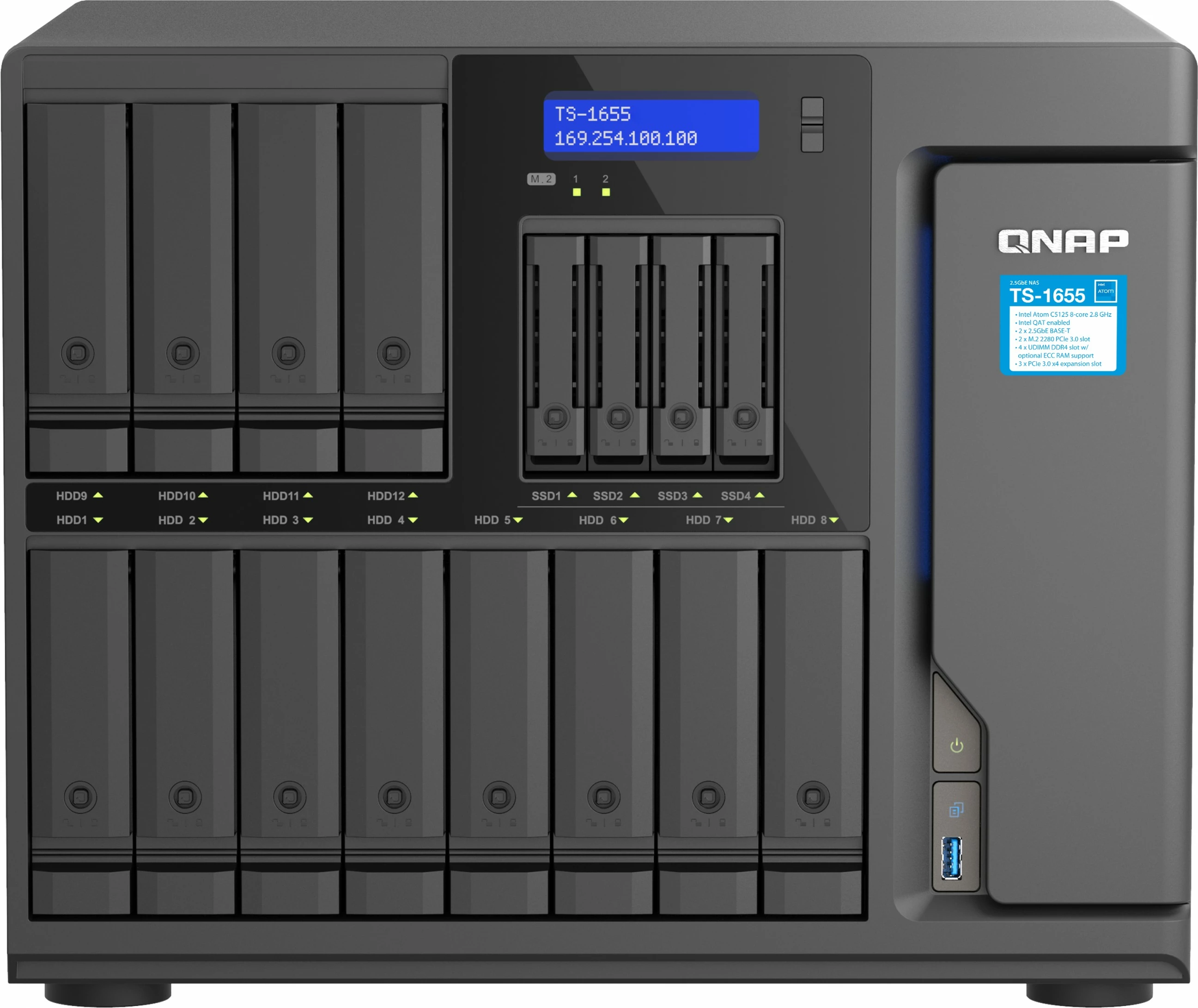 NAS QNAP TS-1655-8G, Intel Atom C5125, 16 vende për disqe, 8GB RAM, e zezë