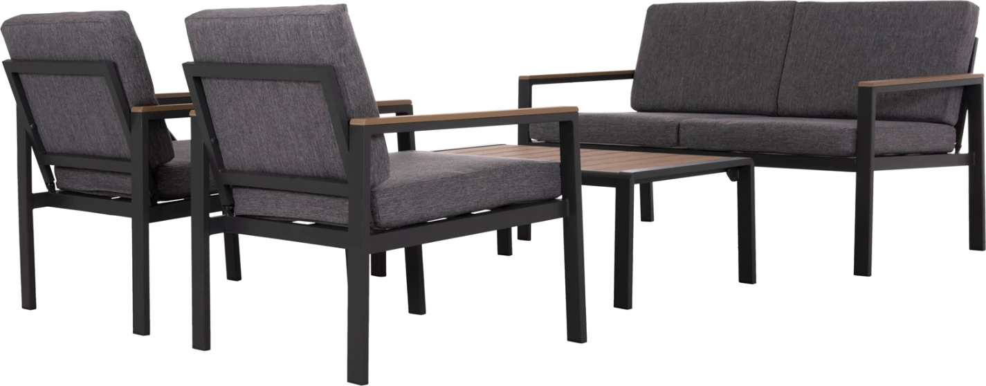 Set lounge për jashtë, 4 pjesë, alumin & stof OLEFIN, ngjyrë gri e errët, polywood, SAFIN FH6278.03