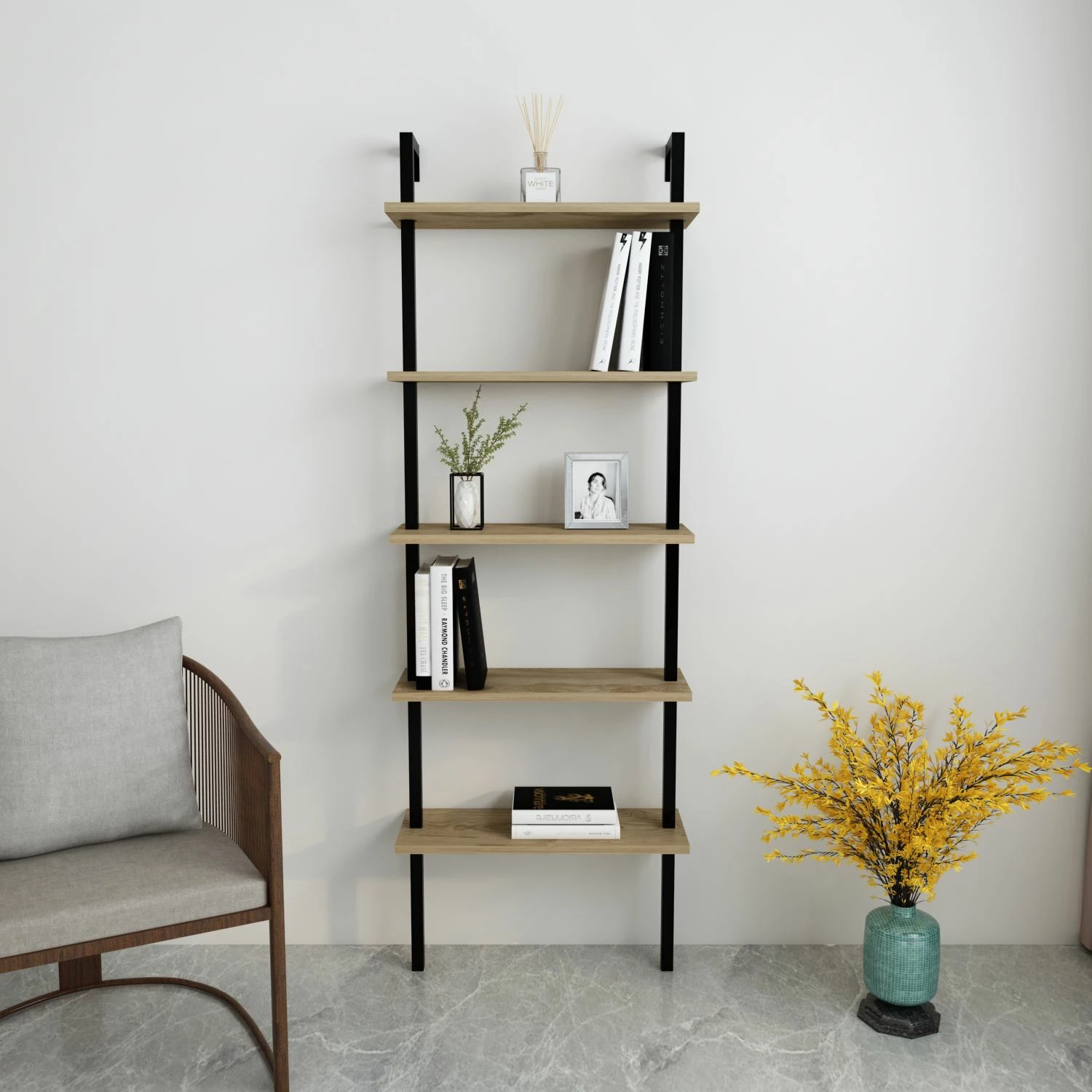 Raft librash Hanah Home, ngjyrë arre dhe e zezë, Piante