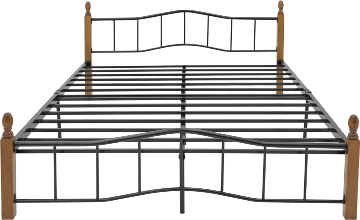 Krevat queen size Faryn, ngjyrë arre-dru-metal i zi, 150x190cm