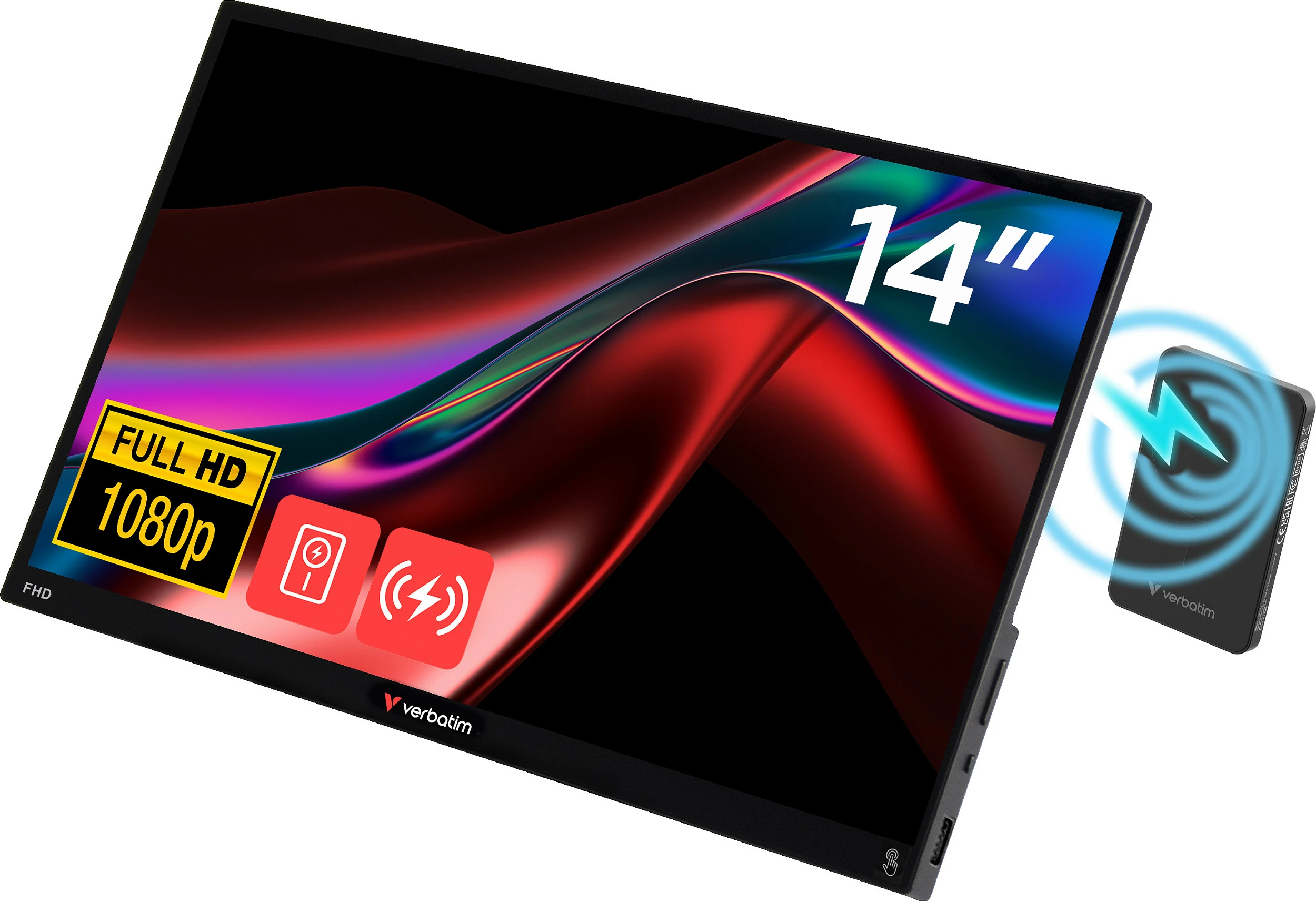 Monitor portativ touchscreen Verbatim Portable Touchscreen Monitor Light 14", Full HD 1080p, USB-C/HDMI, me power bank 5000mAh, i zi
