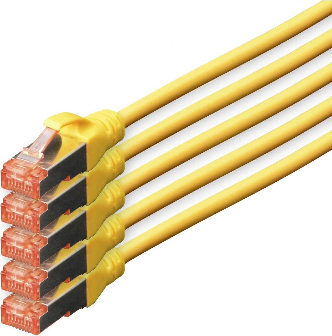 Kabllo rrjeti Cat6 Digitus 10m S/FTP, set 5 copë, RJ-45, verdhë