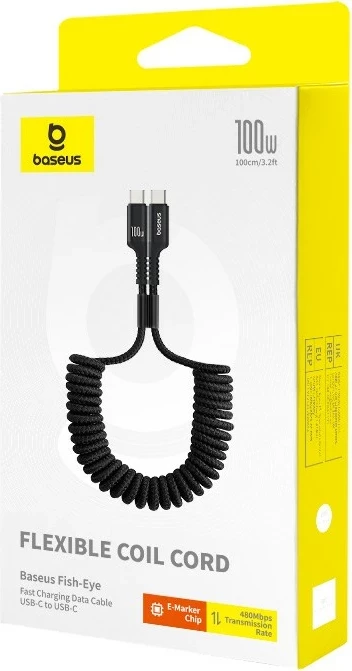 Kabllo Baseus Fish-Eye USB C në USB C, 1 m, 100 W, E zezë