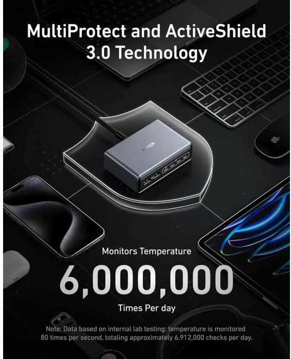 Karikues desktop ANKER Prime A2683341 200W GaN 6 porta USB (4x USB-C, 2x USB-A), gri e errët