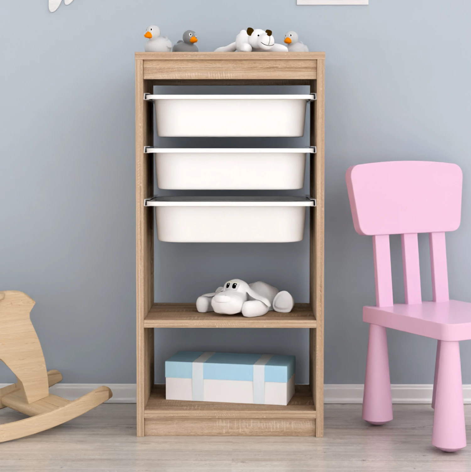 Komodinë SANI FH18198.03 melaminë, ngjyrë sonama-bardhë, 45,5x30x92 cm