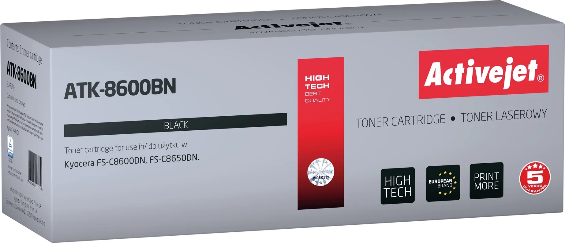 Toner zëvendësues Activejet ATK-8600BN për printerët Kyocera, 30000 faqe, i zi