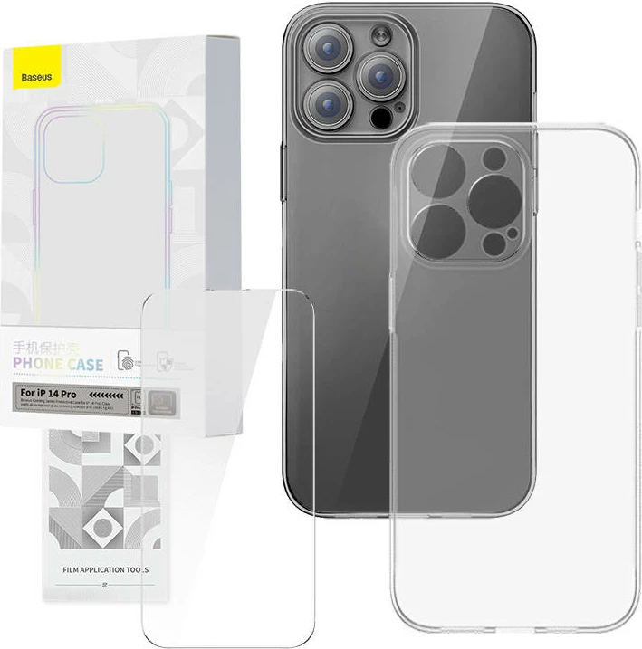 Mbështjellës transparent me xham të temperuar Baseus Corning për iPhone 14 Pro, Set
