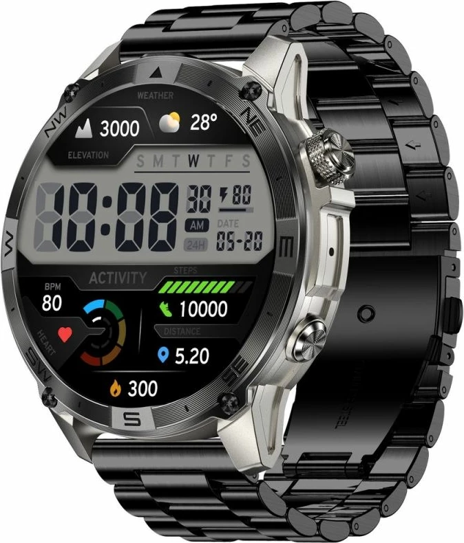 Smartwatch Gravity GT46-3, rrip silikoni + byzylyk çeliku, grafit