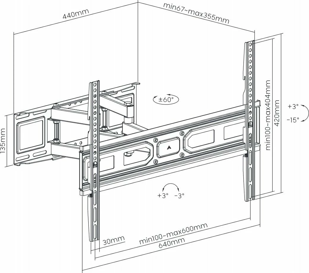 Mbajtëse muri për TV Kivi Motion-446 37-80\", VESA deri 400x400, max 40 kg, e zezë