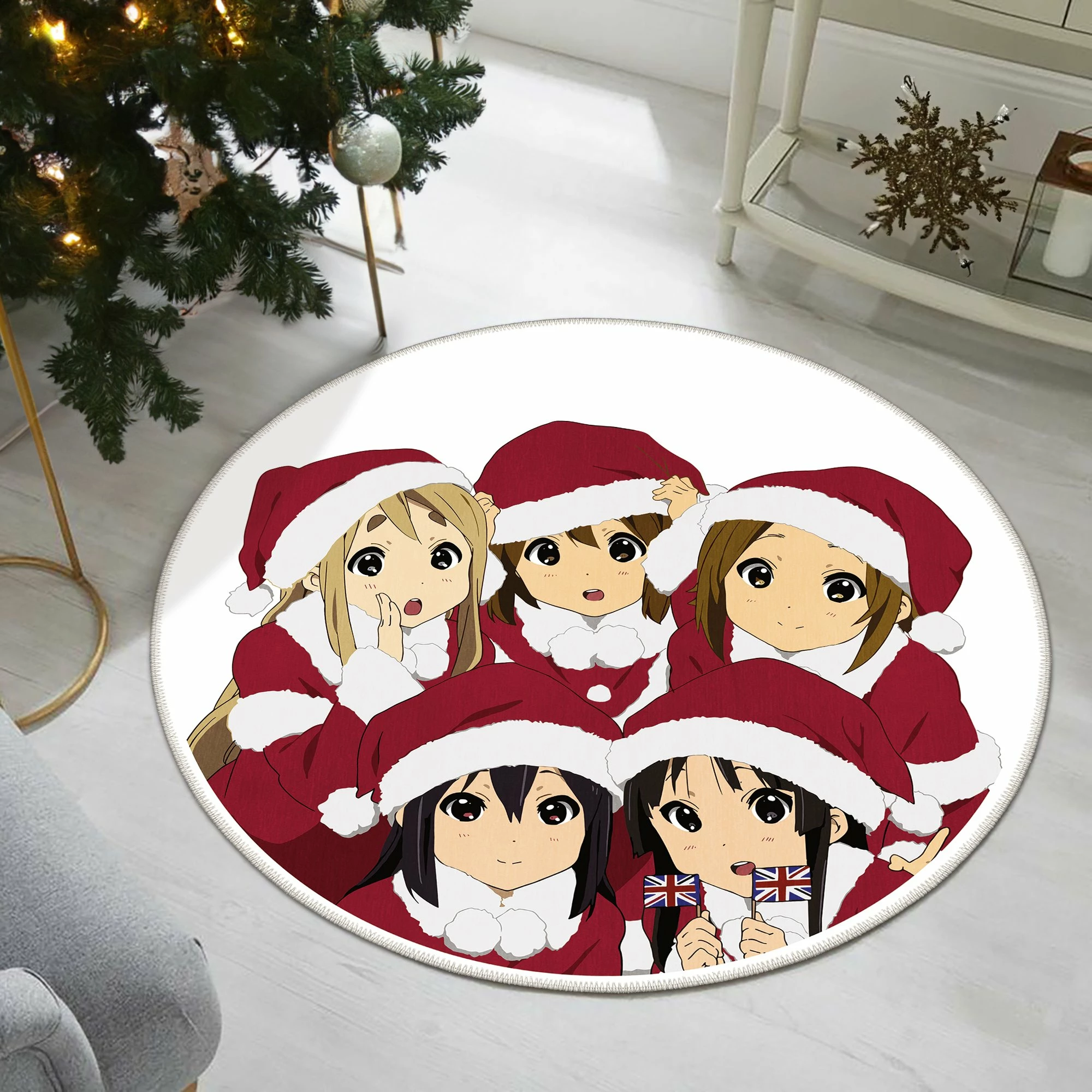 Qilim i rrumbullakët, dizajn anime me veshje të Babagjyshit, i bardhë dhe i kuq, 120x120cm, Woobtny0510