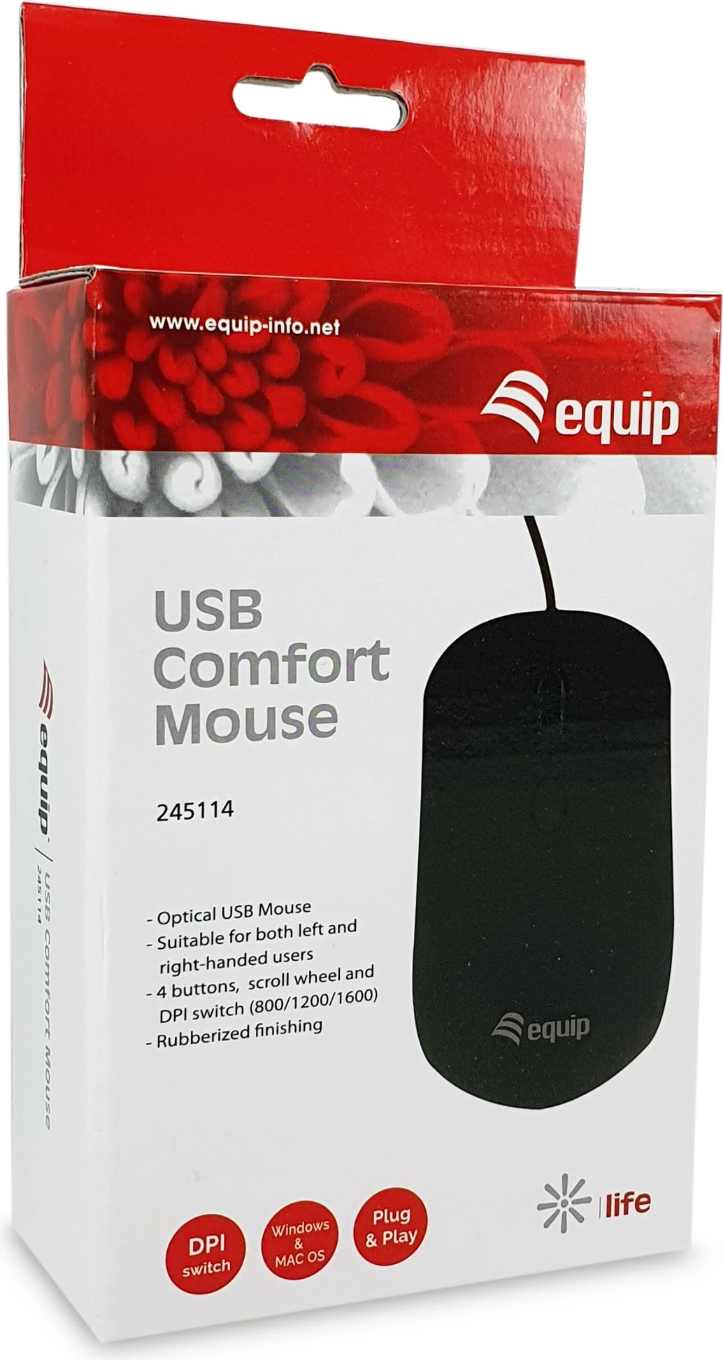 Maus Equip USB Comfort, optik, 1600 DPI, i zi