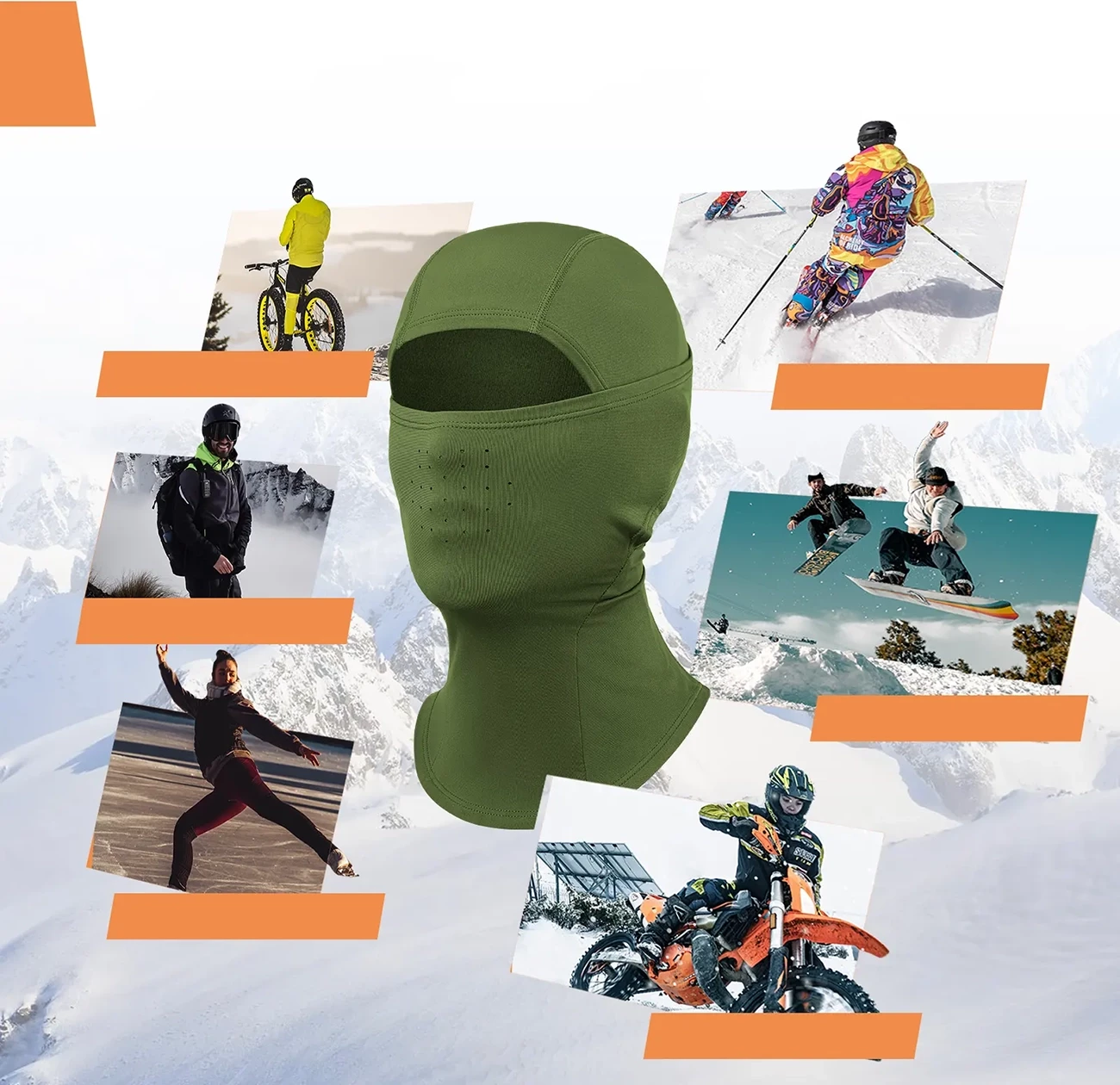 Balaklava dimri, Qunature, 13230023014, elastike dhe e frymëmarrshme, për ski/bicikletë/motoçikletë, madhësia M, e gjelbër