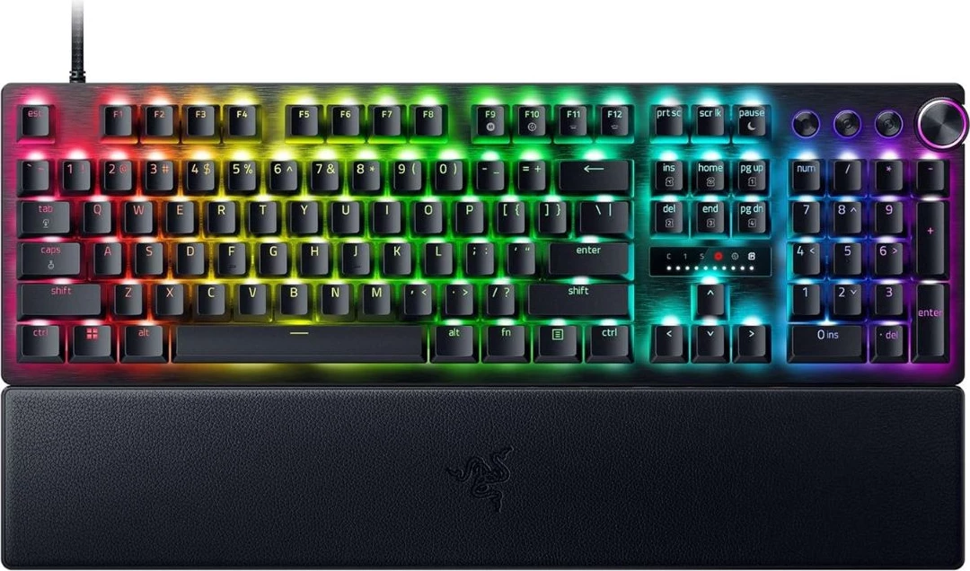 Tastierë gaming Razer Huntsman V3 Pro RZ03-04970100-R3M1, layout US-Intl, me ndriçim RGB, rrotë media dhe mbështetëse krahu, e zezë