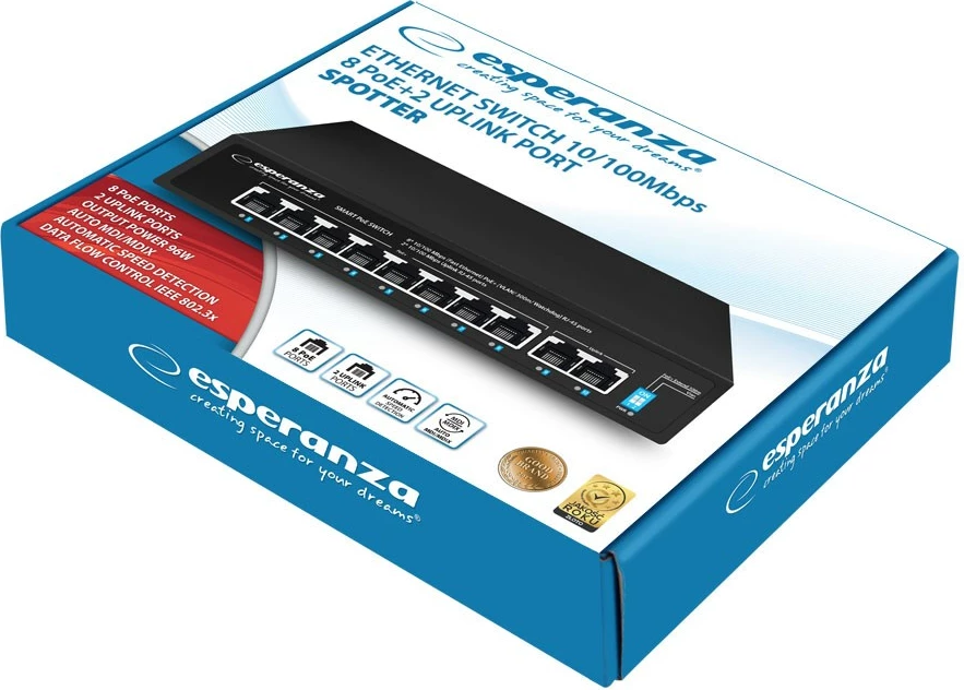 Switch Esperanza ENS106, 10 porta, PoE, 10/100, 96W, Zi
