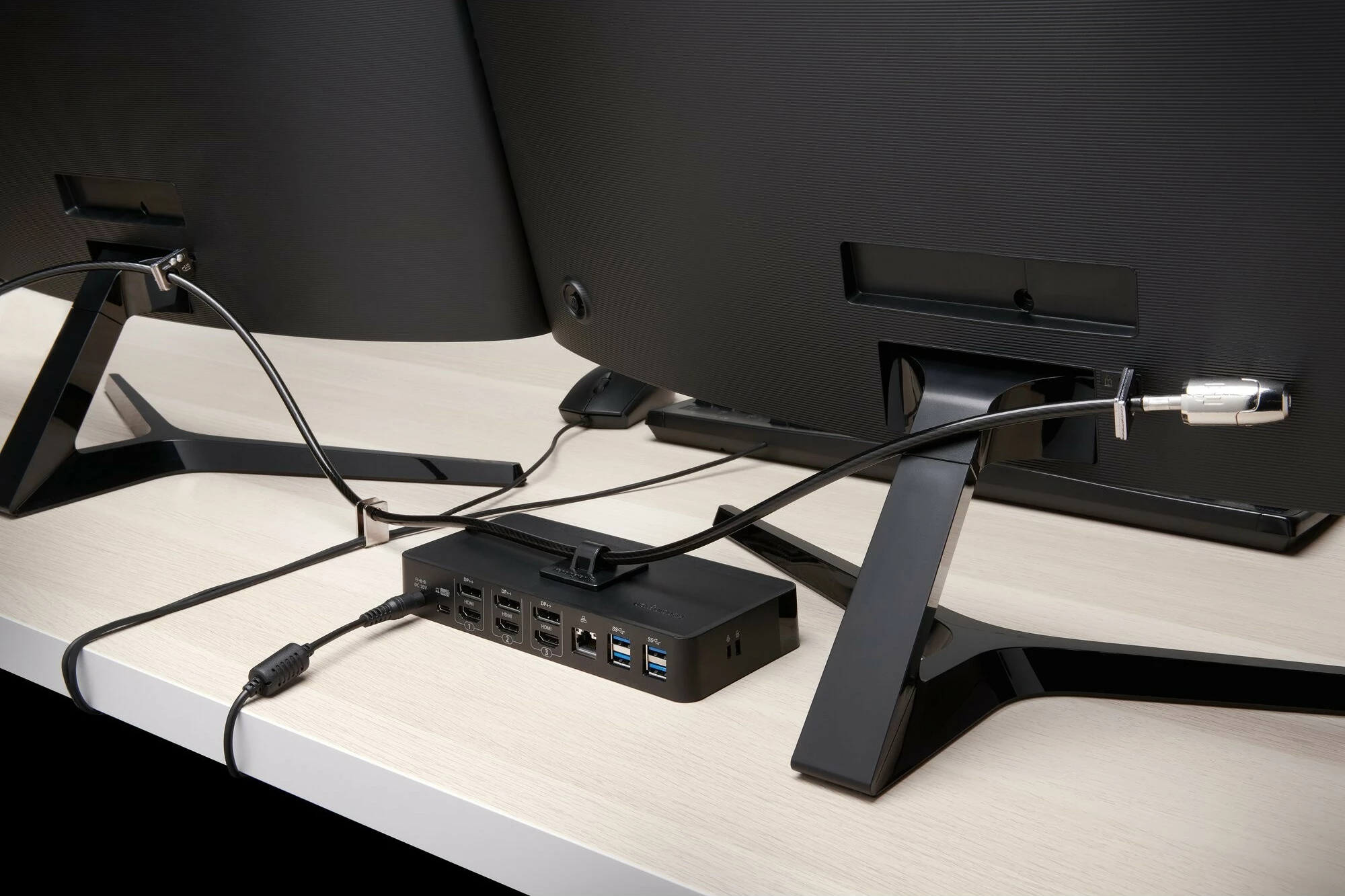 Set sigurie Kensington Desktop & Peripherals Locking Kit 2.0, 2.44m, çelës, karbon çelik, zi/argjend