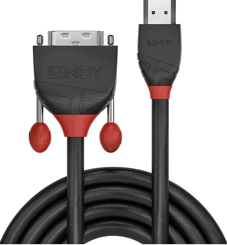 Kabllo Lindy Black Line HDMI në DVI-D, 0.5m, 1920x1200/1080p, e zezë