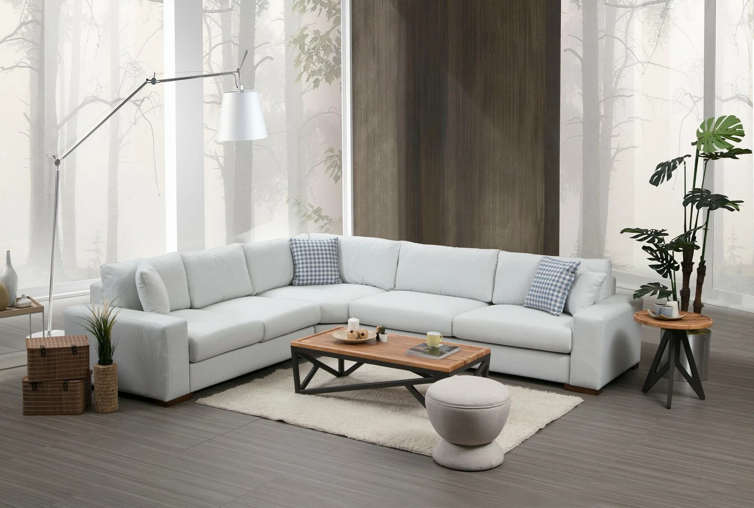 Këndare Atelier del Sofa, Loop 20, ngjyrë bezhë, këmbë druri arre, 282x322cm